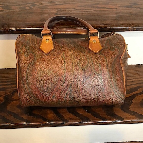 METRO MILANO Red Paisley Speedy 20 Small Boston Travel Tote Bag Lock and Key - Picture 3 of 17